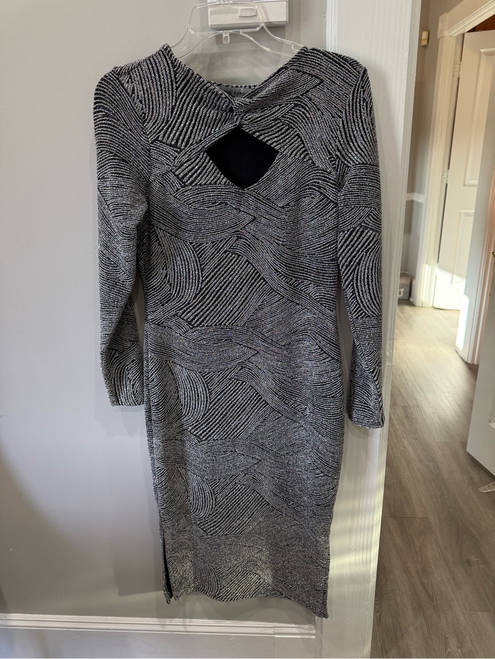 Absolutely Famous Metallic Silver Long Sleeve Bodycon Dress